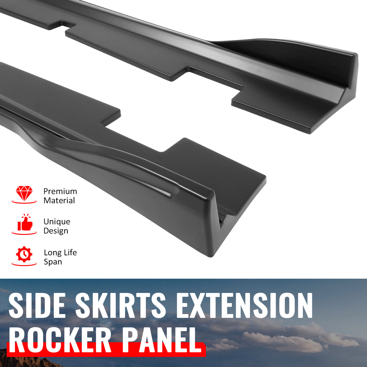 Fits 12-23 Dodge Charger SRT Side Skirts Extension Panels Matte Black ABS 2PCS