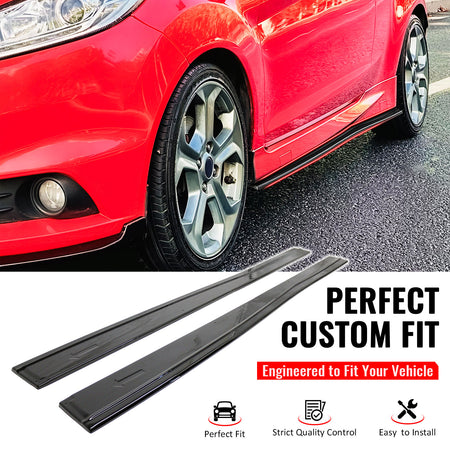 IKON MOTORSPORTS, Side Skirts Extension Compatible with 2014-2019 Ford Fiesta ST & ST Line, IKON Style Gloss Black ABS Plastic Rocker Panel Splitter Side Underbody Spoiler 2PCS