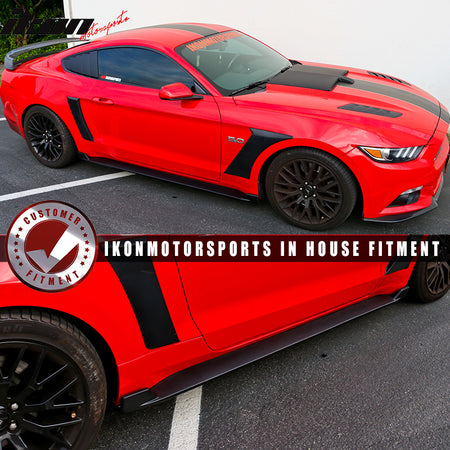 IKON MOTORSPORTS, Side Skirts Compatible With 2015-2023 Ford Mustang, 2 Fin Style Black PP Sideskirt Rocker Moulding Air Dam Chin Diffuser Bumper Lip Splitter