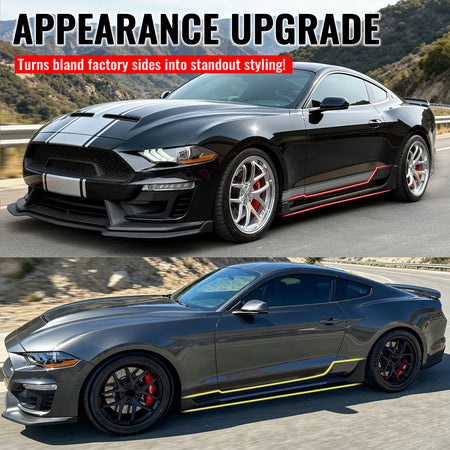 For 15-23 Ford Mustang Side Skirts Shelby Super Snake Rocker Panel Extension Kit