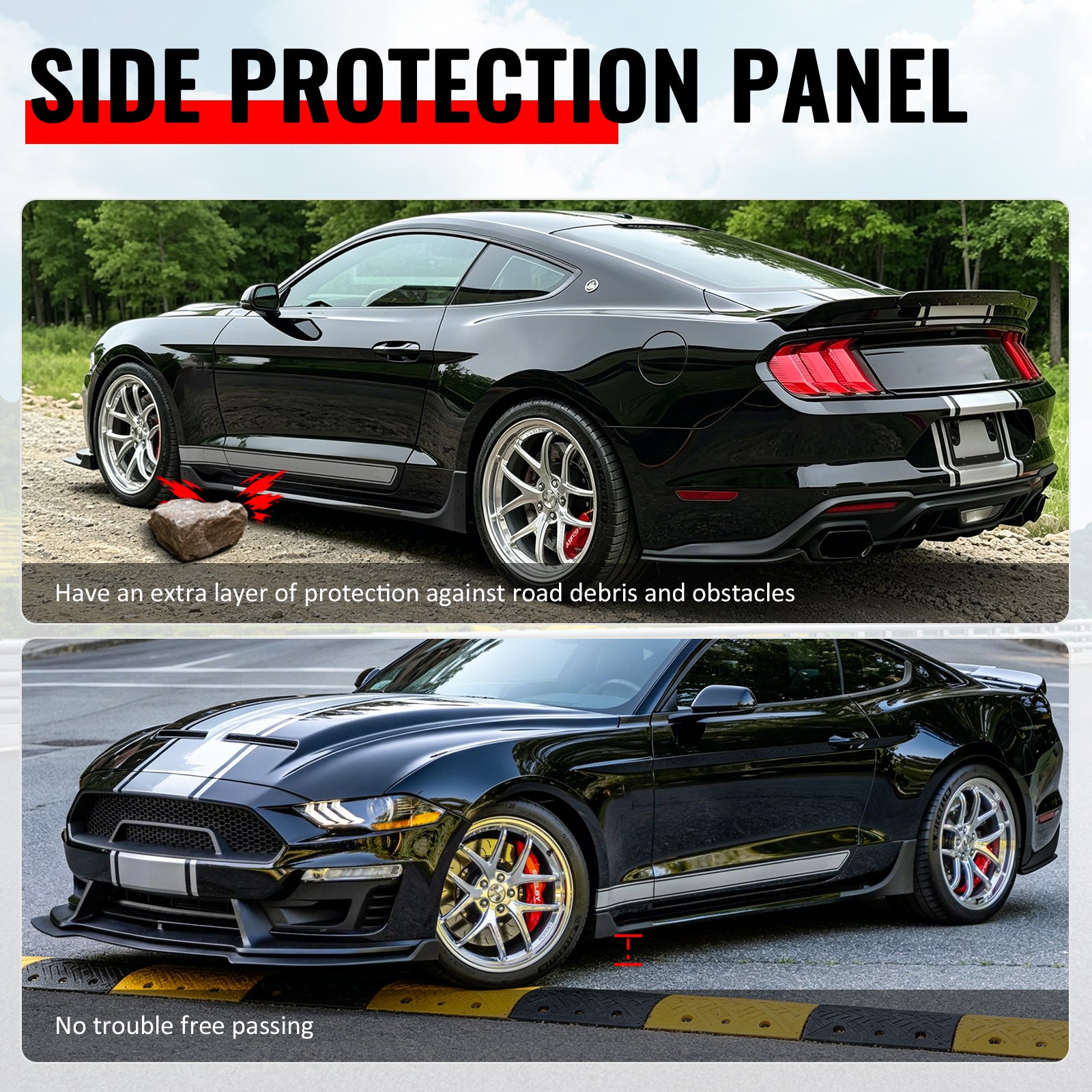 For 15-23 Ford Mustang Side Skirts Shelby Super Snake Rocker Panel Extension Kit