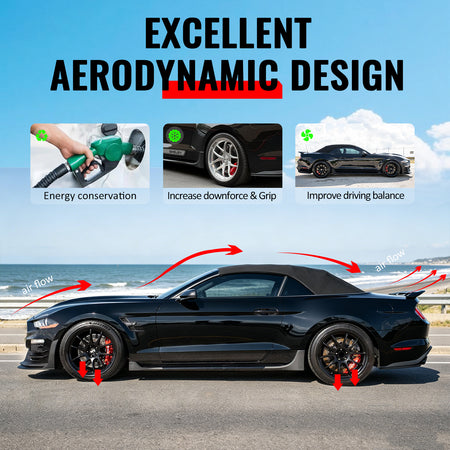 For 15-23 Ford Mustang Side Skirts Shelby Super Snake Rocker Panel Extension Kit