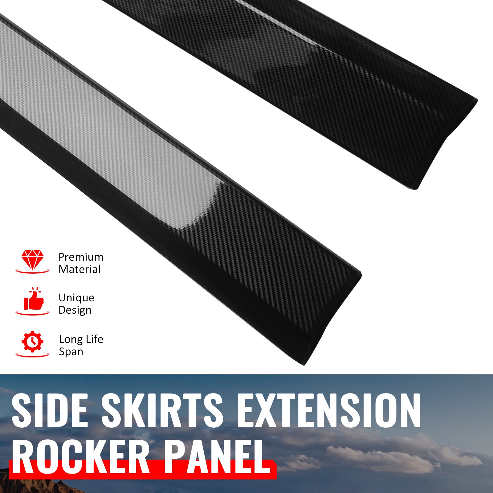 Fits 24-26 Ford Mustang 7th Gen IKON Style Carbon Fiber Print Side Skirts Add on