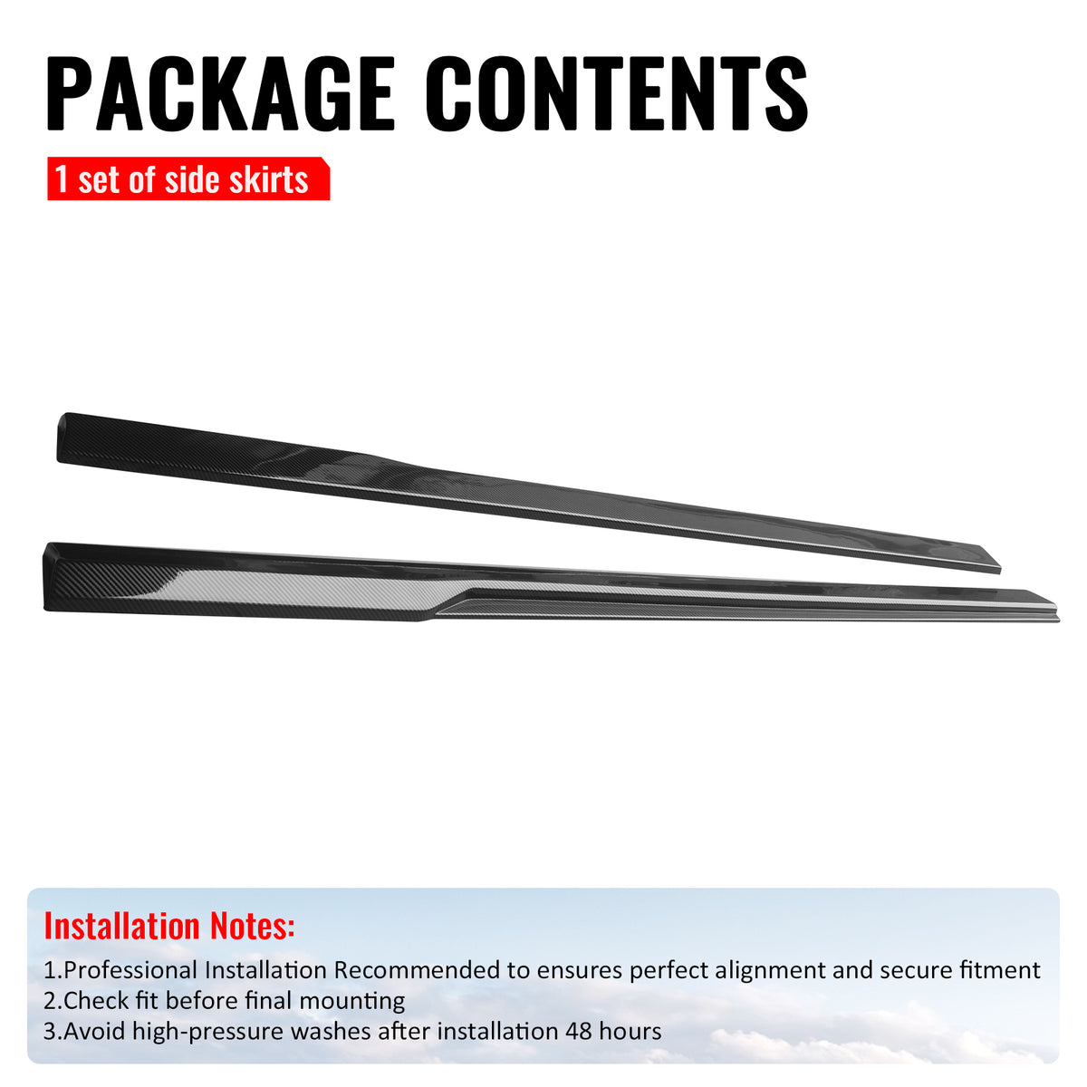 Fits 24-26 Ford Mustang 7th Gen IKON Style Carbon Fiber Print Side Skirts Add on