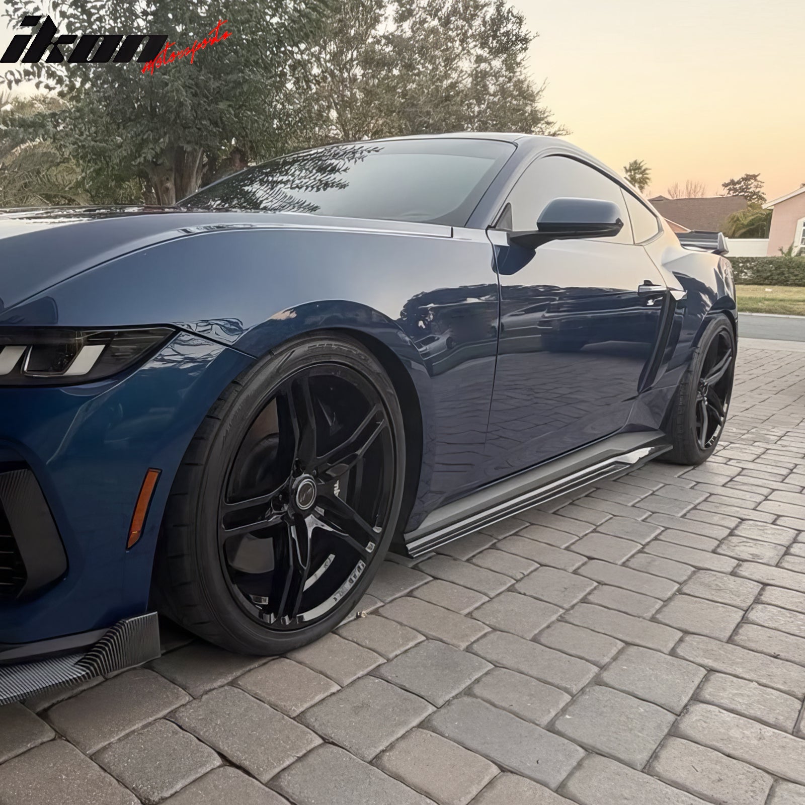 Fits 24-26 Ford Mustang 7th Gen IKON Style Carbon Fiber Print Side Skirts Add on