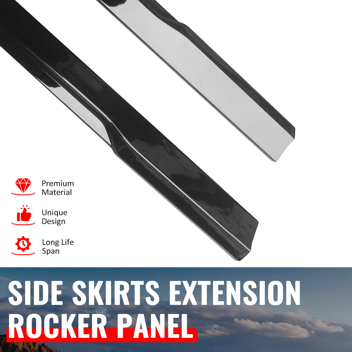 Fits 24-26 Ford Mustang IKON Style Gloss Black Side Skirts Diffuser Add on