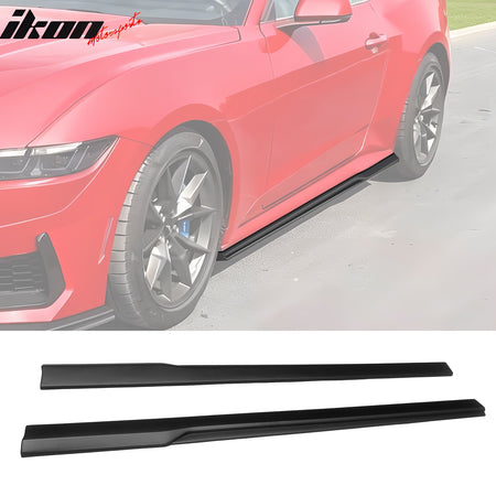 IKON MOTORSPORTS, Side Skirts Extension Compatible with 2024-2025 Ford Mustang, IKON Style ABS Plastic Rocker Panel Splitter Side Underbody Spoiler