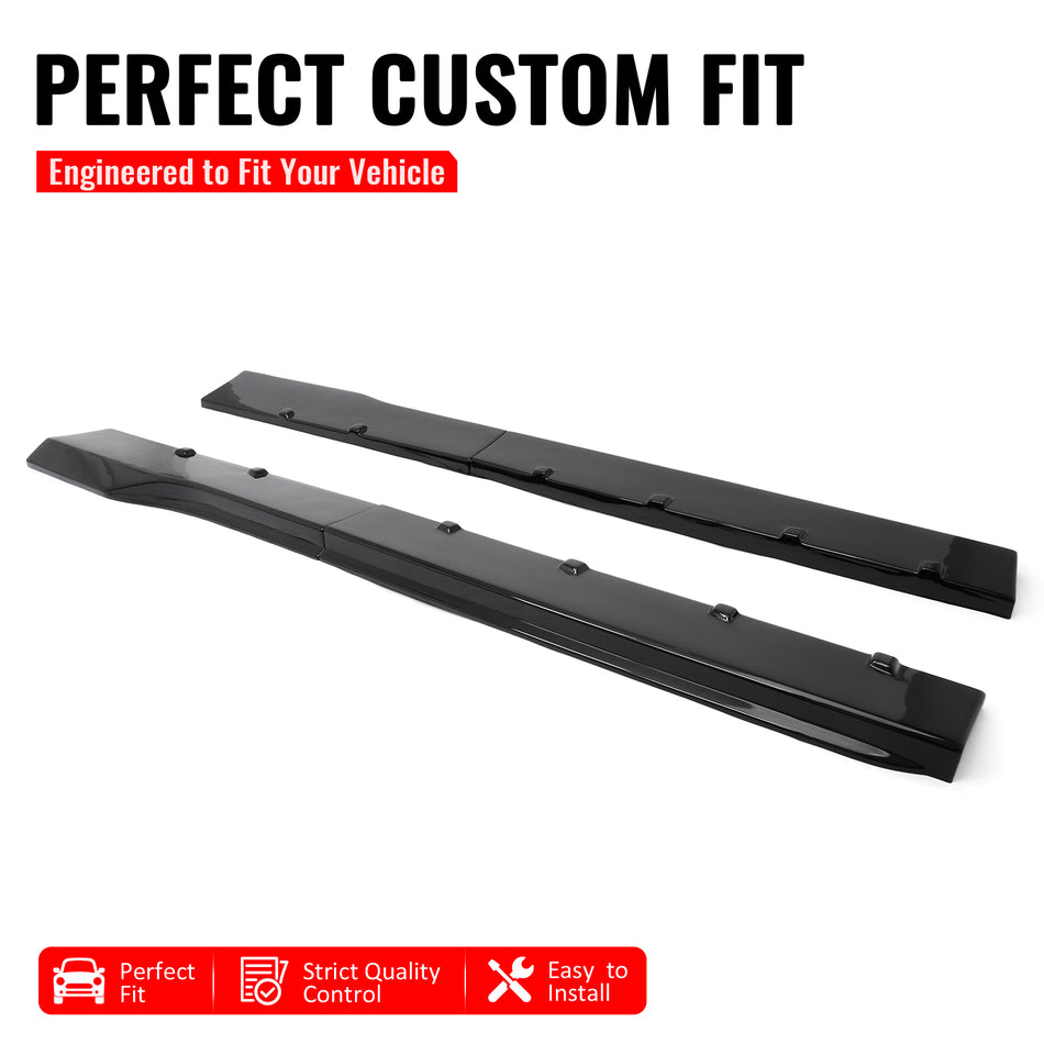 IKON MOTORSPORTS, Side Skirts Extension Compatible with 2024-2026 Ford Mustang, R Style Gloss Black ABS Add On Rocker Panel Splitter Side Underbody Spoiler 2PCS