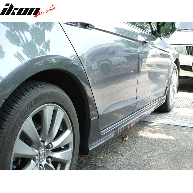 IKON MOTORSPORTS Side Skirts Compatible With 2008-2012 HONDA ACCORD, Factory Style PU Side Extension