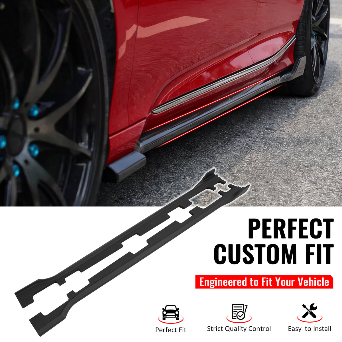 Fit 2018-2022 Honda Accord Side Skirts Extension IKON Style Matte Black ABS