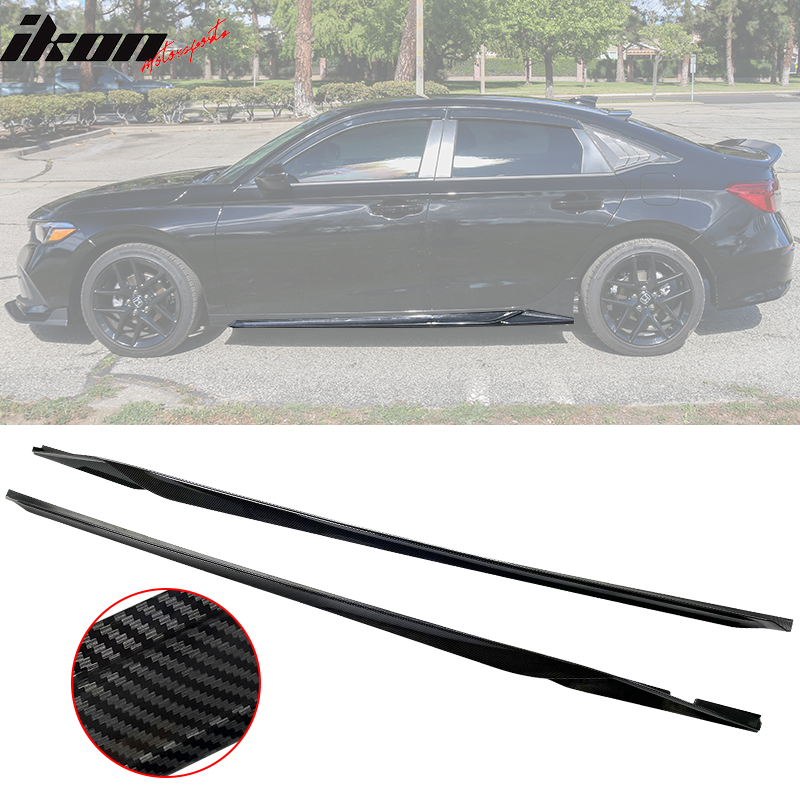 IKON MOTORSPORTS, Side Skirts Compatible With 2011-2016 BMW F10 Mtech, Matte Carbon Fiber MP Style Side Skirt Extension Rocker Panel Driver Passenger, 2012 2013 2014 2015