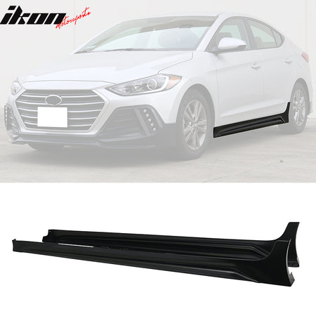 IKON MOTORSPORTS Side Skirts Compatible With 2017-2020 Hyundai Elantra, IKON Style PP Side Extensions Rocker Panels Body Kit, 2018 2019