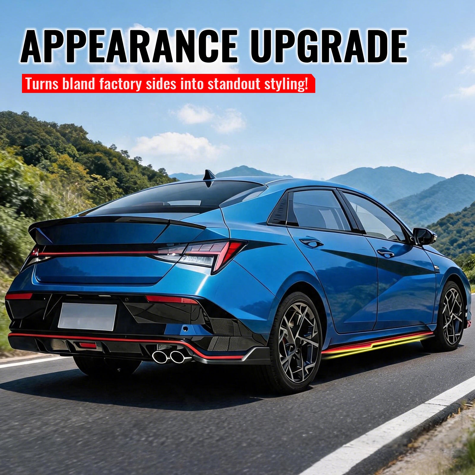 Fits 21-26 Hyundai Elantra N Line IKON Side Skirt Extension Lip ABS Gloss Black