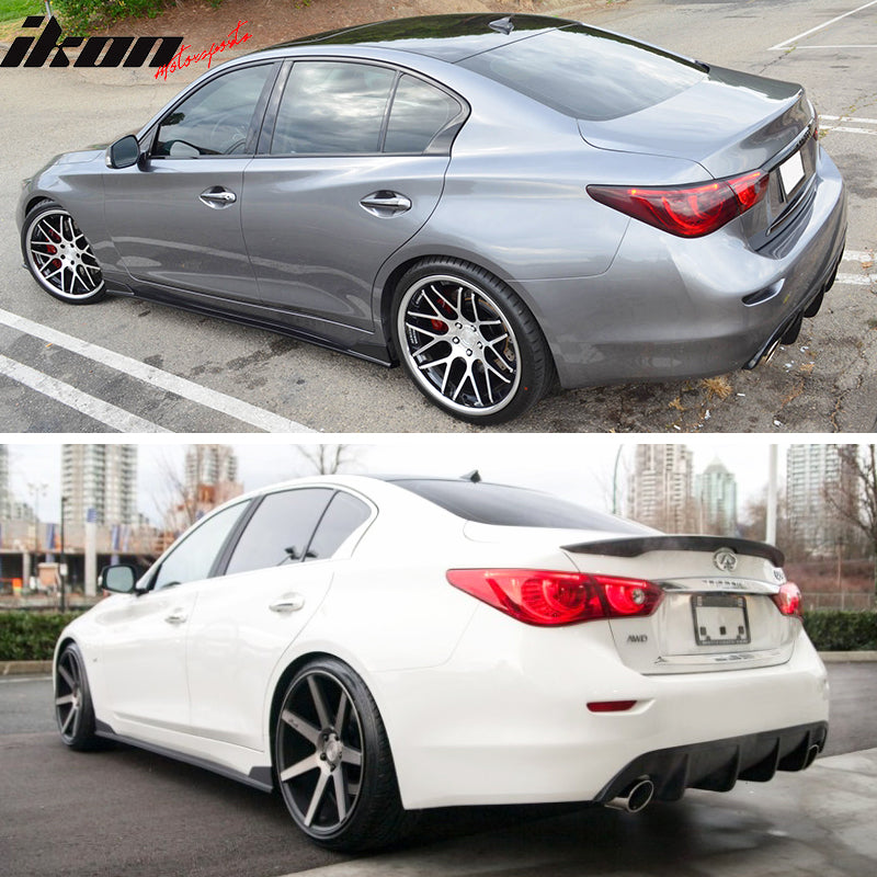 Side Skirts Compatible With 2014-2023 Infiniti Q50, ST Style Side Body Kit 2PCS Guard Protector PU by IKON MOTORSPORTS,  2015 2016 2017 2018 2019