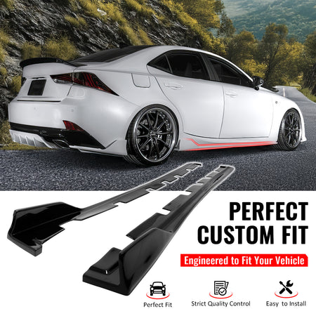 IKON MOTORSPORTS, Side Skirts Extension Compatible with 2014-2020 Lexus IS200t IS250 IS300 IS350 Sedan, Artisan Style Gloss Black PP Add On Rocker Panel Splitter Side Underbody Spoiler