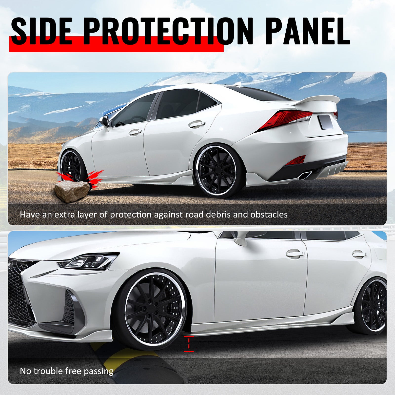 Fits 14-20 Lexus IS Sedan Artisan Style Side Skirts Extension Lip Gloss Black PP