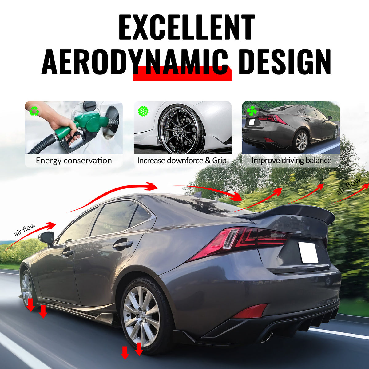 Fits 14-20 Lexus IS Sedan Artisan Style Side Skirts Extension Lip Gloss Black PP