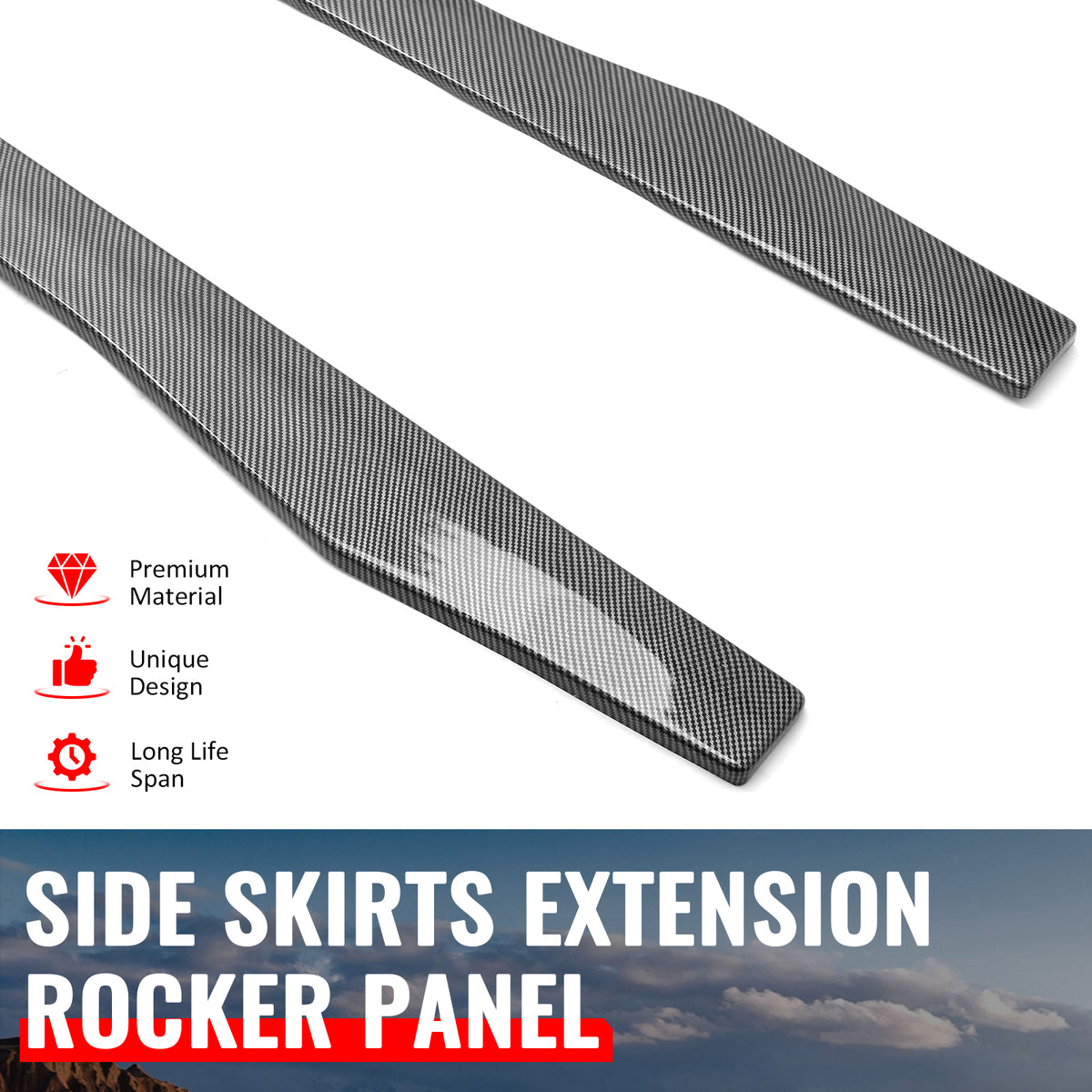 Fits 15-22 Mercedes-Benz C-Class CMT Style Side Skirts Carbon Fiber Print ABS