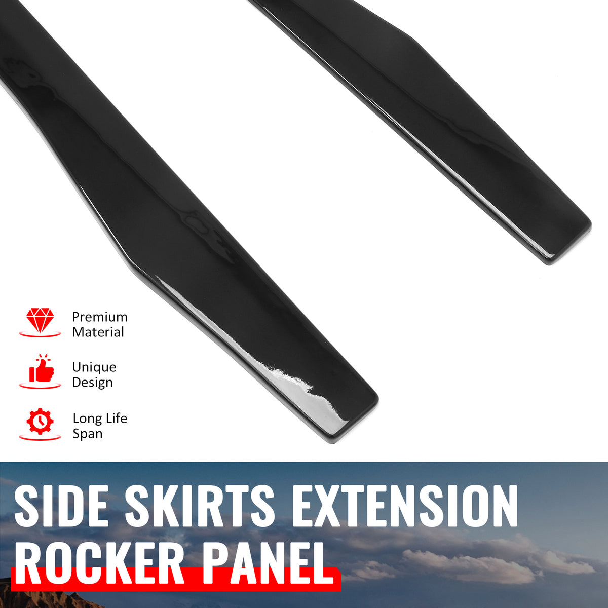 Fits 15-22 Mercedes-Benz C-Class CMT Style Side Skirts Extension Gloss Black ABS