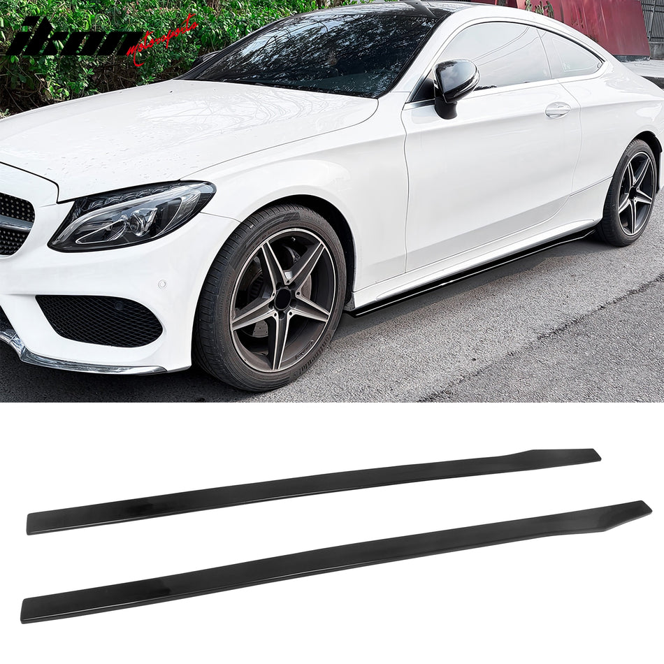 2015-2022 Benz C-Class CMT Style Side Skirts Rocker Panels Extension Gloss Black ABS Pair