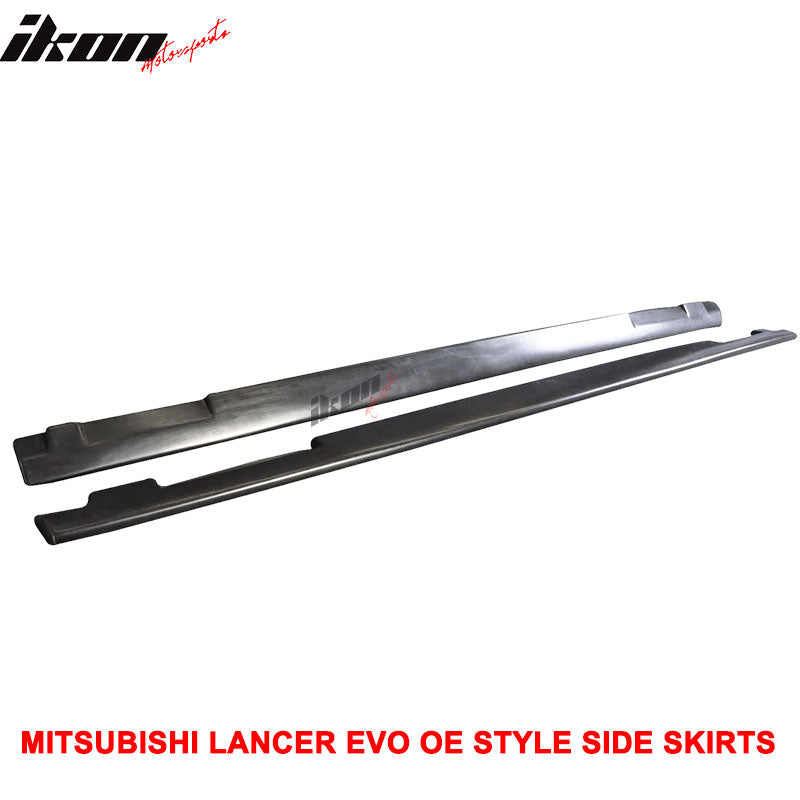 Side Skirts Compatible With 2001-2007 Mitsubishi Lancer, Factory Style Unpainted Polyurethane (PU) Exterior Side Skirt Extensions Splitter by IKON MOTORSPORTS, 2002 2003 2004 2005 2006