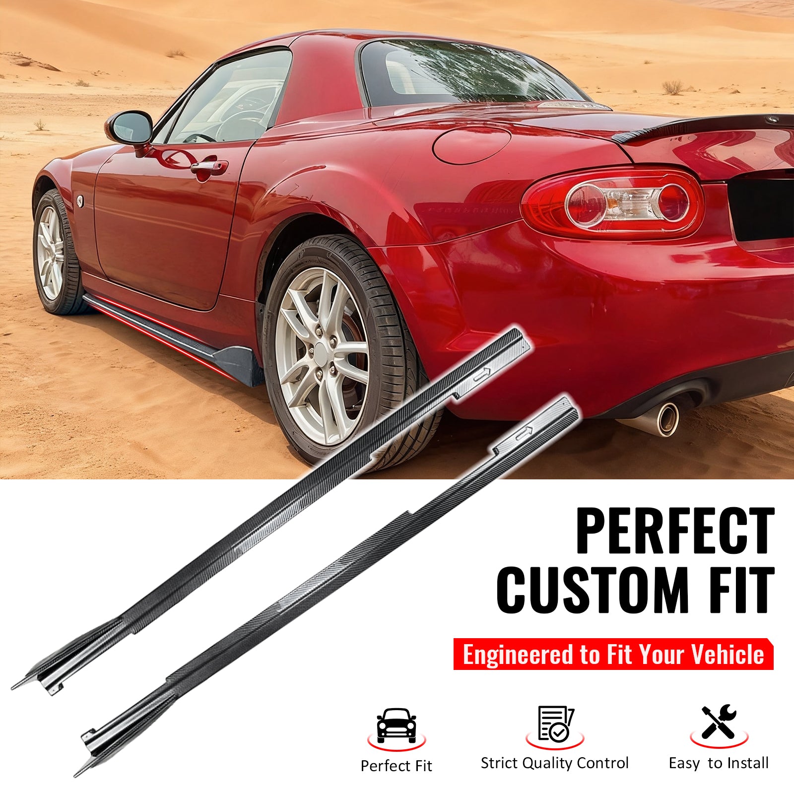 IKON MOTORSPORTS, Side Skirts Extension Compatible with 2009-2015 Mazda MX-5 Miata, IKON Style Carbon Fiber Print ABS Add On Rocker Panel Splitter Side Underbody Spoiler 2PCS