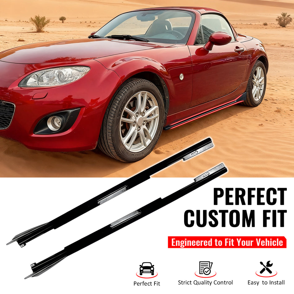IKON MOTORSPORTS, Side Skirts Extension Compatible with 2009-2015 Mazda MX-5 Miata, IKON Style Gloss Black ABS Add On Rocker Panel Splitter Side Underbody Spoiler 2PCS