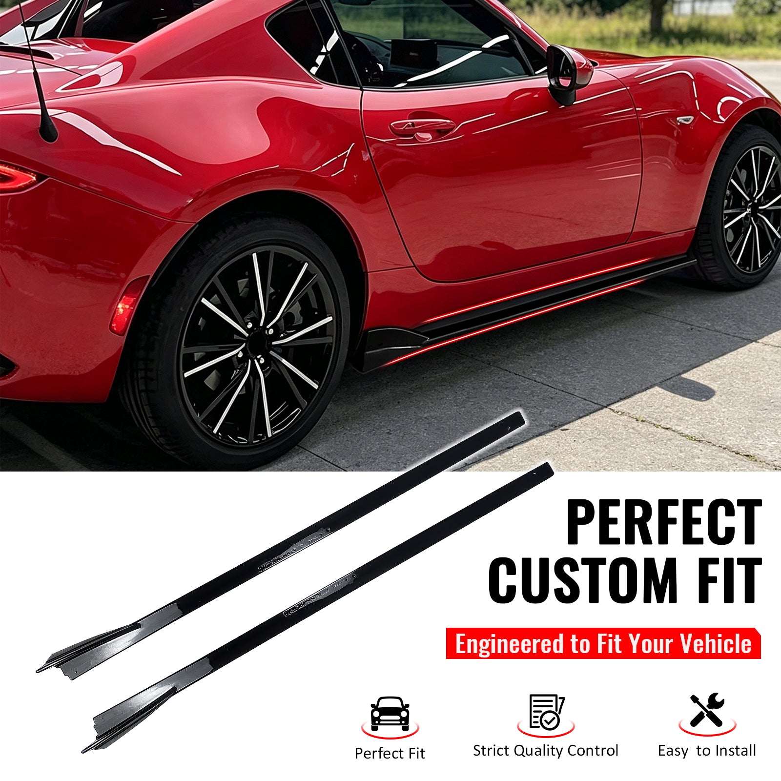 IKON MOTORSPORTS, Side Skirts Extension Compatible with 2016-2026 Mazda MX-5 Miata, IKON Style Gloss Black ABS Add On Rocker Panel Splitter Side Underbody Spoiler 2PCS