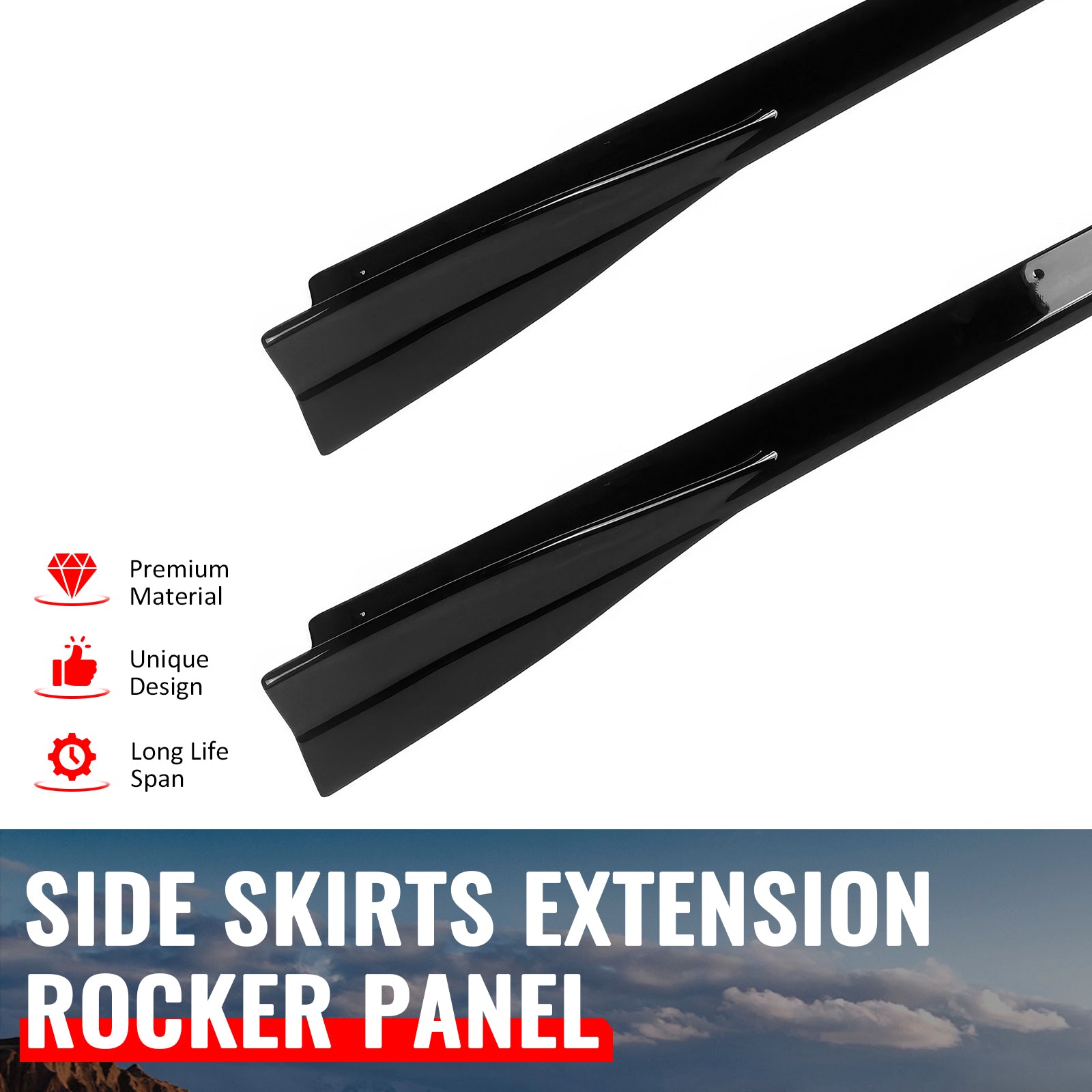 For 16-26 Mazda MX-5 Miata Gloss Black IKON Style Side Skirts Extension ABS Pair