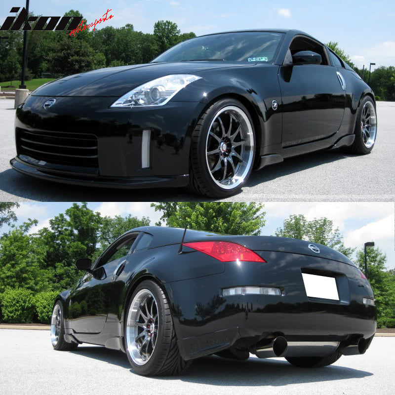 Side Skirts Compatible With 2003-2008 Nissan 350Z, JDM Style Black PU Sideskirt Rocker Moulding Air Dam Chin Diffuser Bumper Lip Splitter by IKON MOTORSPORTS, 2004 2005 2006 2007