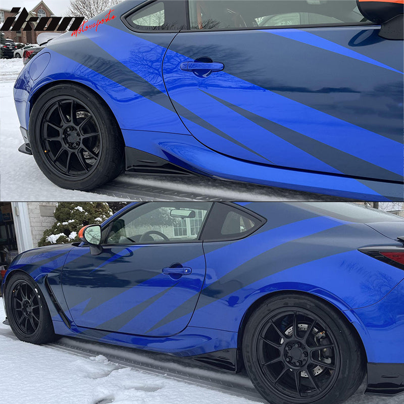 IKON MOTORSPORTS, Side Skirts Spats Compatible With 2022-2024 Subaru BRZ & Toyota GR86 Coupe 2-Door, STI Style Black PP Side Skirt Guard Strakes Splash 2PCS Set