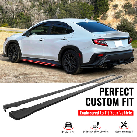 IKON MOTORSPORTS, Side Skirts Extension Compatible with 2022-2026 Subaru WRX 5th VB, STI Style Unpainted Black PP Polypropylene Rocker Panel Splitter Side Underbody Spoiler 2PCS