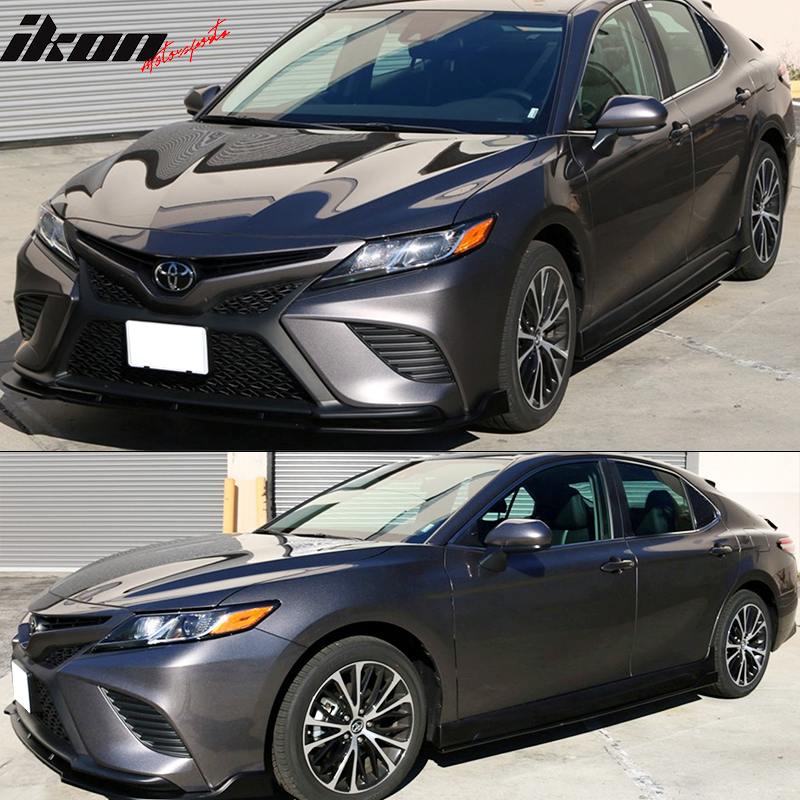 Side Skirts Compatible With 2018-2024 Toyota Camry, IKON Style PP Matte Black Side Extensions Line Protector By IKON MOTORSPORTS