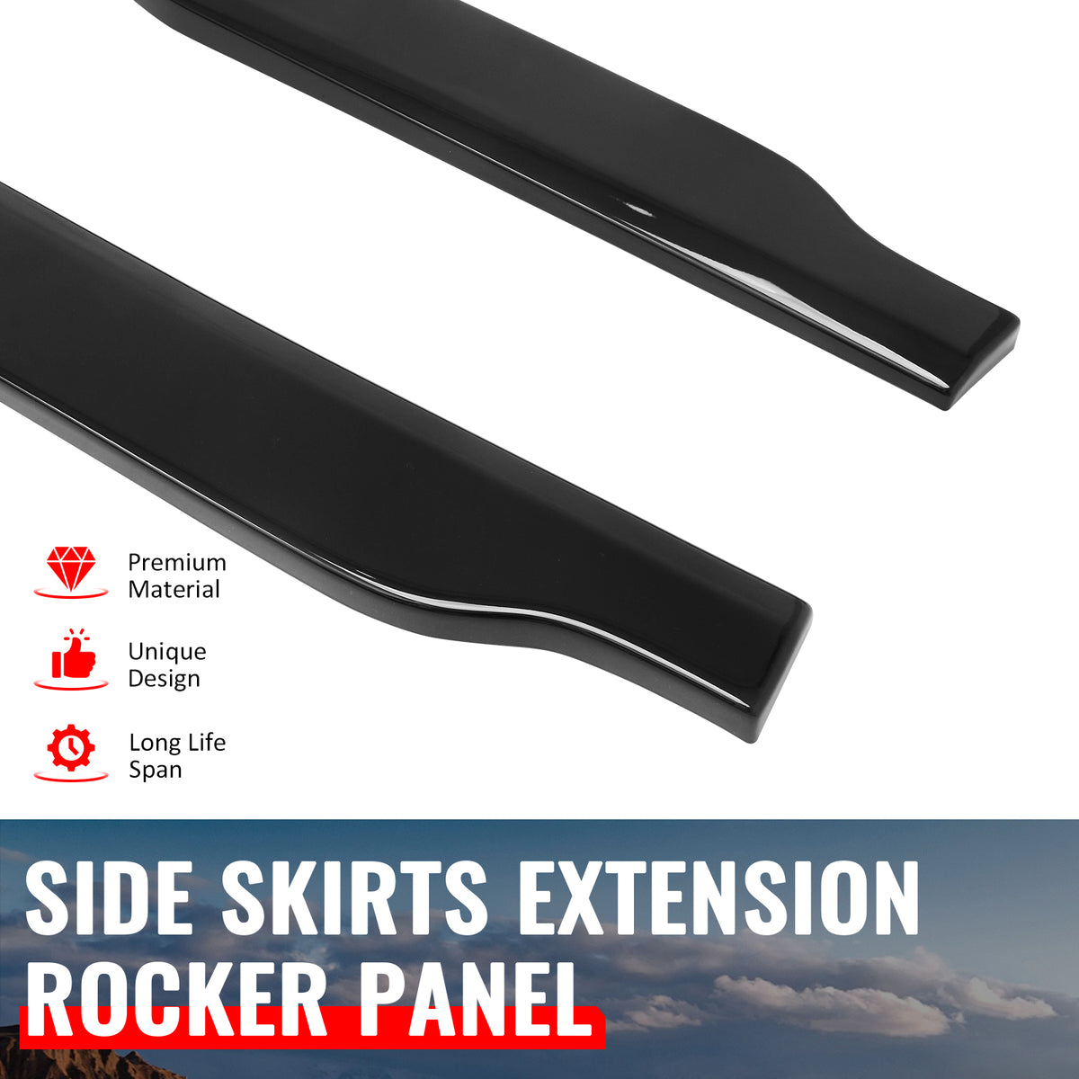 For 23-26 Toyota Prius AR Style Side Skirt Extension Molding Lip ABS Gloss Black