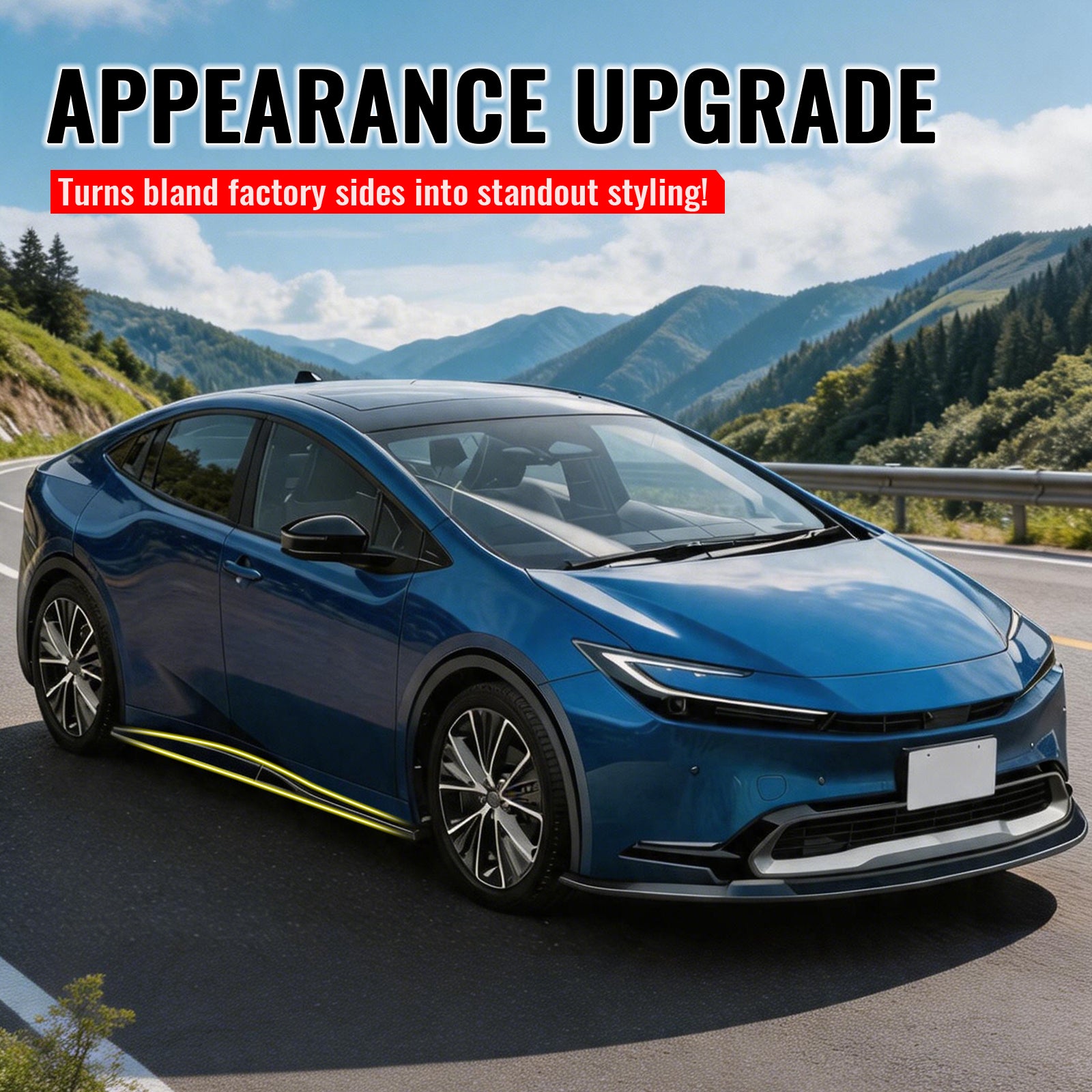For 23-26 Toyota Prius AR Style Side Skirt Extension Molding Lip ABS Gloss Black