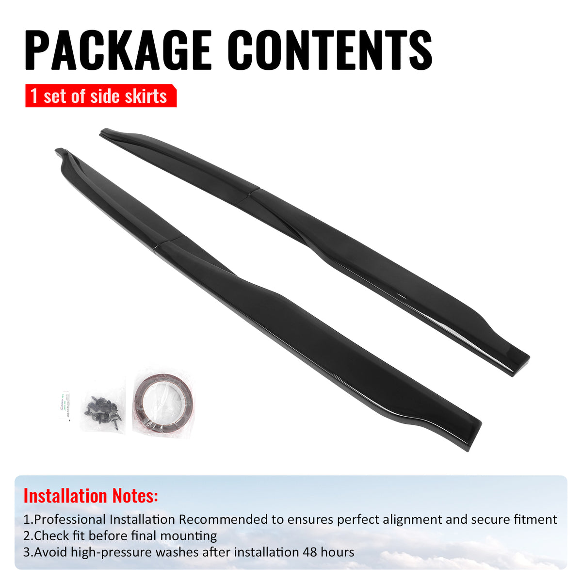 For 23-26 Toyota Prius AR Style Side Skirt Extension Molding Lip ABS Gloss Black
