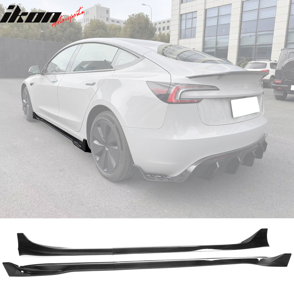 2024 Tesla Model 3 IKON Style Gloss Black Side Skirt Extension ABS