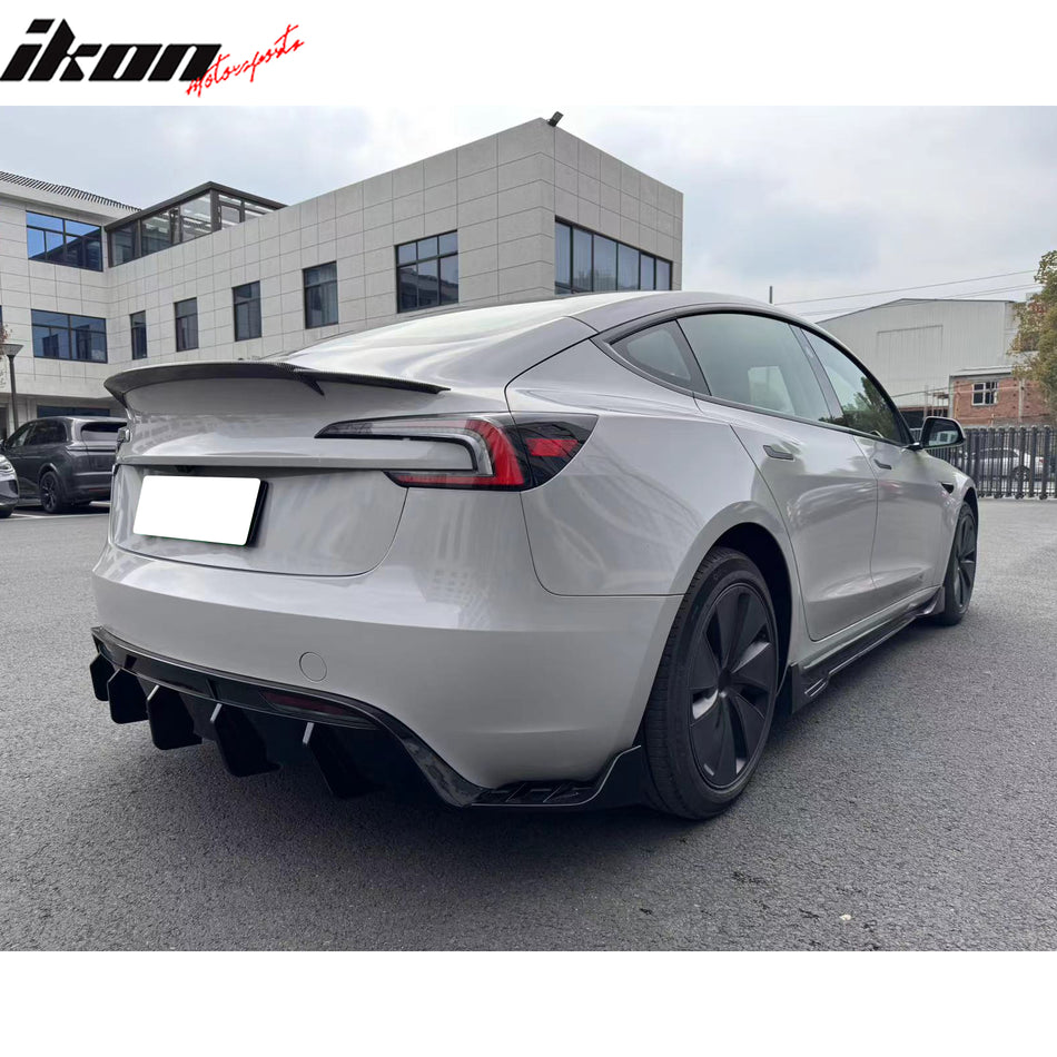 IKON MOTORSPORTS, Side Skirts Extention Compatible with 2024-2025 Tesla Model 3, IKON Style ABS Plastic Gloss Black Rocker Panel Splitter Side Underbody Spoiler