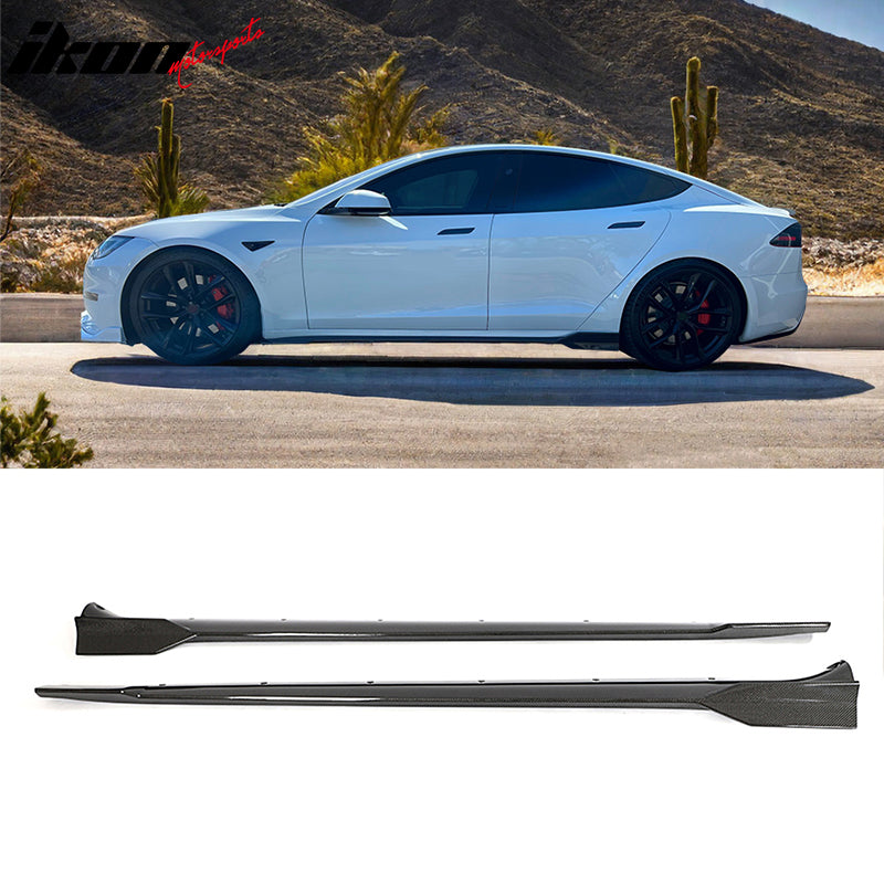2021-2023 Tesla Model S Gloss Black V Side Skirts Panel Carbon Fiber