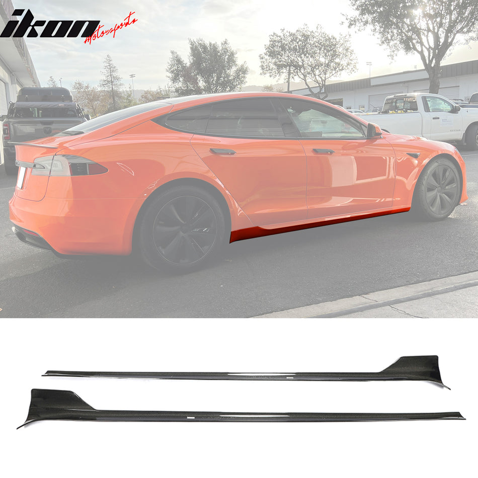 2021-2023 Tesla Model S Gloss Black Revozport Side Skirts Carbon Fiber