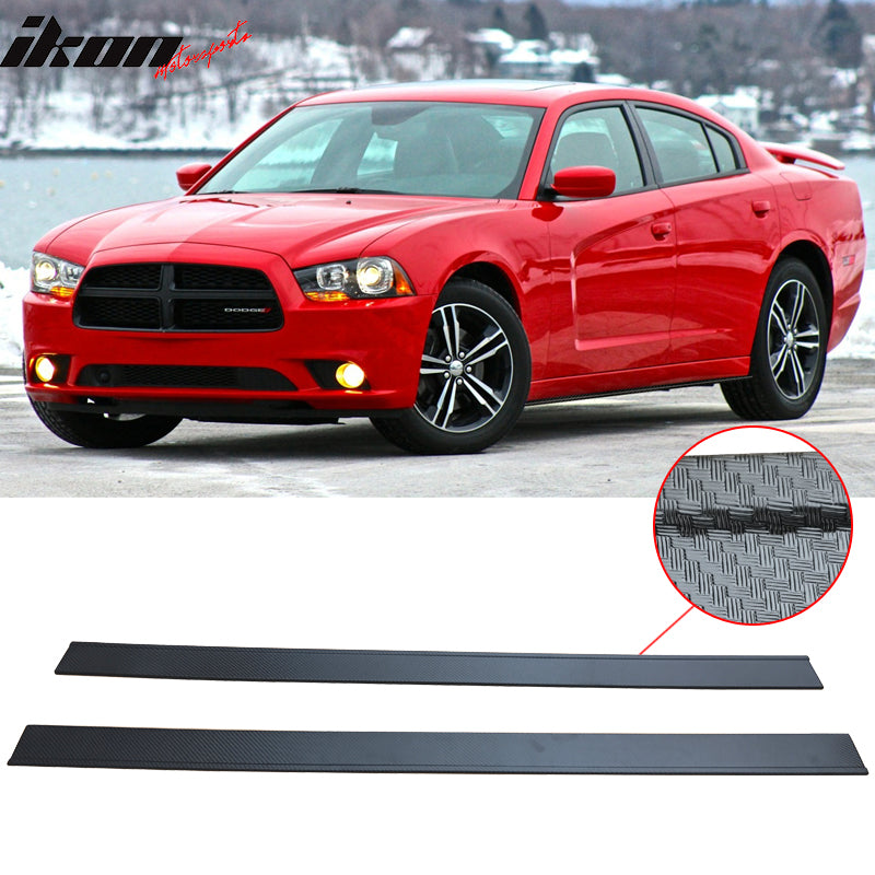 Fits 11-23 Dodge Charger Carbon Texture Side Skirts Ext Flat Lip