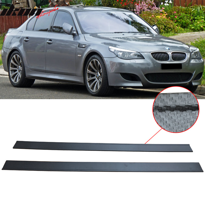 Fits 04-10 BMW E60 Carbon Texture Side Skirts Ext Flat Bottom Line Lip