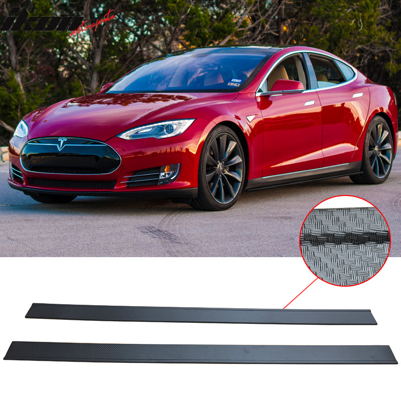 Fits 12-15 Tesla S CF Texture Side Skirts Extension Bottom Line Lip