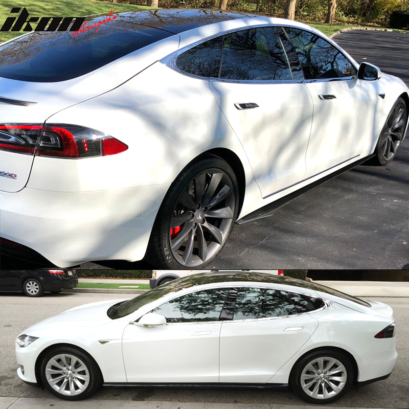 Fits 12-19 Tesla Model S 2PCS Side Skirts Extension Bottom Line Carbon Fiber CF