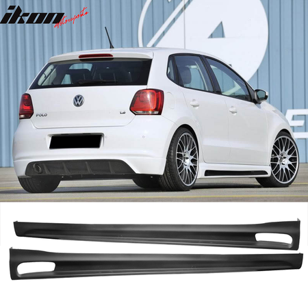 Front Bumper Lip Spoiler + Side Skirts Compatible With 2010-2014 VW Golf 6 MK6, RG Style Black PU Urethane Body Kit by IKON MOTORSPORTS