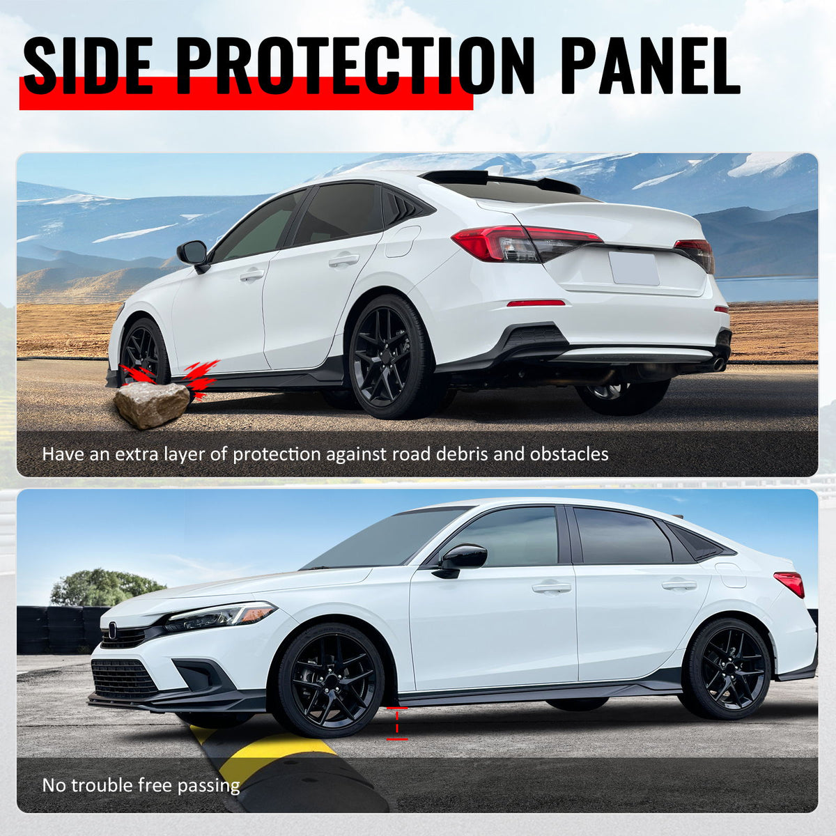 Fits 24-26 Ford Mustang IKON Style Gloss Black Side Skirts Diffuser Add on