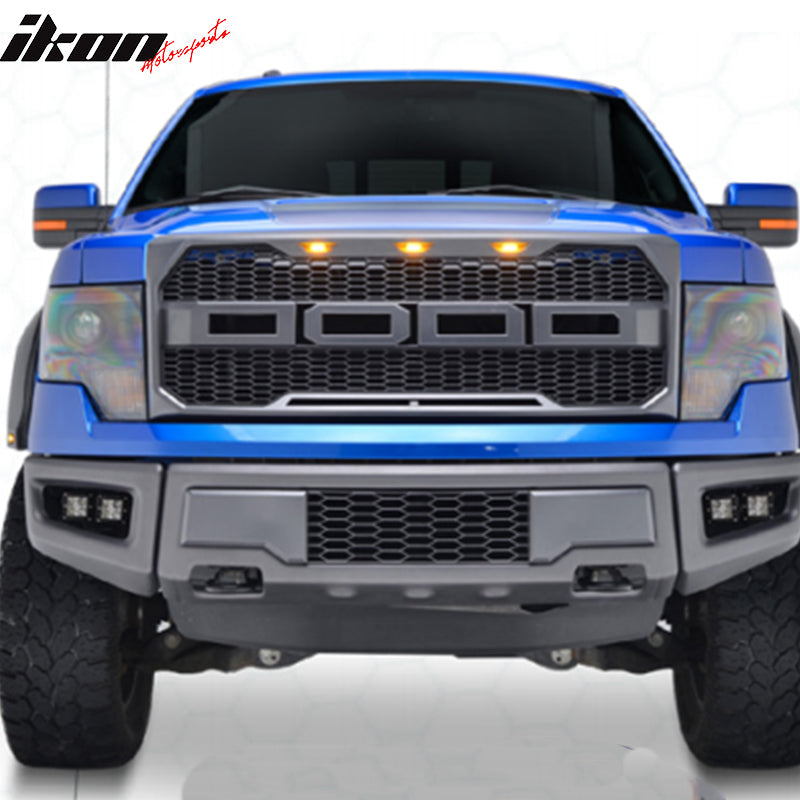 Bumper Splitter Compatible With 2009-2014 Ford F150, R Style Front Bumper Conversion Replacement Cover Gray by IKON MOTORSPORTS, 2010 2011 2012 2013