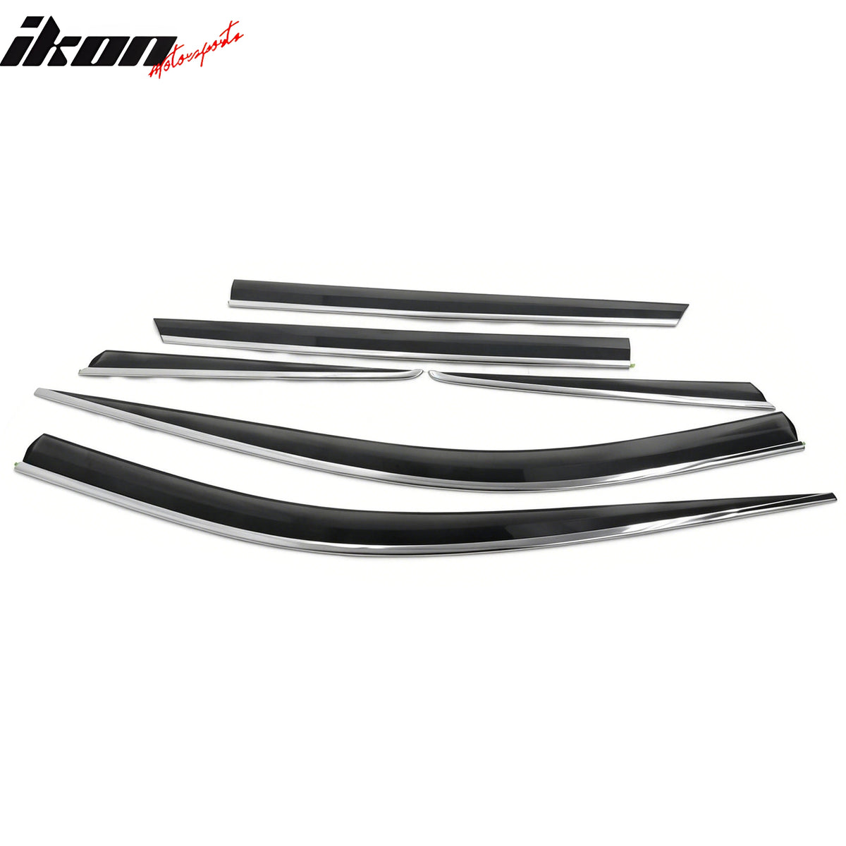 IKON MOTORSPORTS Tape on Window Visors Compatible with 2012-2015 Hyundai Santa Fe DM, Acrylic Smoke w/ Chrome Trim Rain Guards, Side Window Wind Deflectors 6PCS