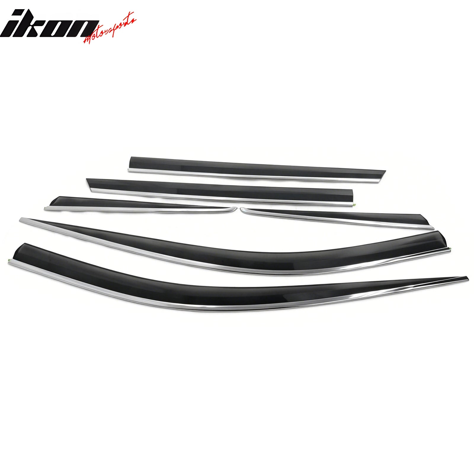 IKON MOTORSPORTS Tape on Window Visors Compatible with 2012-2015 Hyundai Santa Fe DM, Acrylic Smoke w/ Chrome Trim Rain Guards, Side Window Wind Deflectors 6PCS