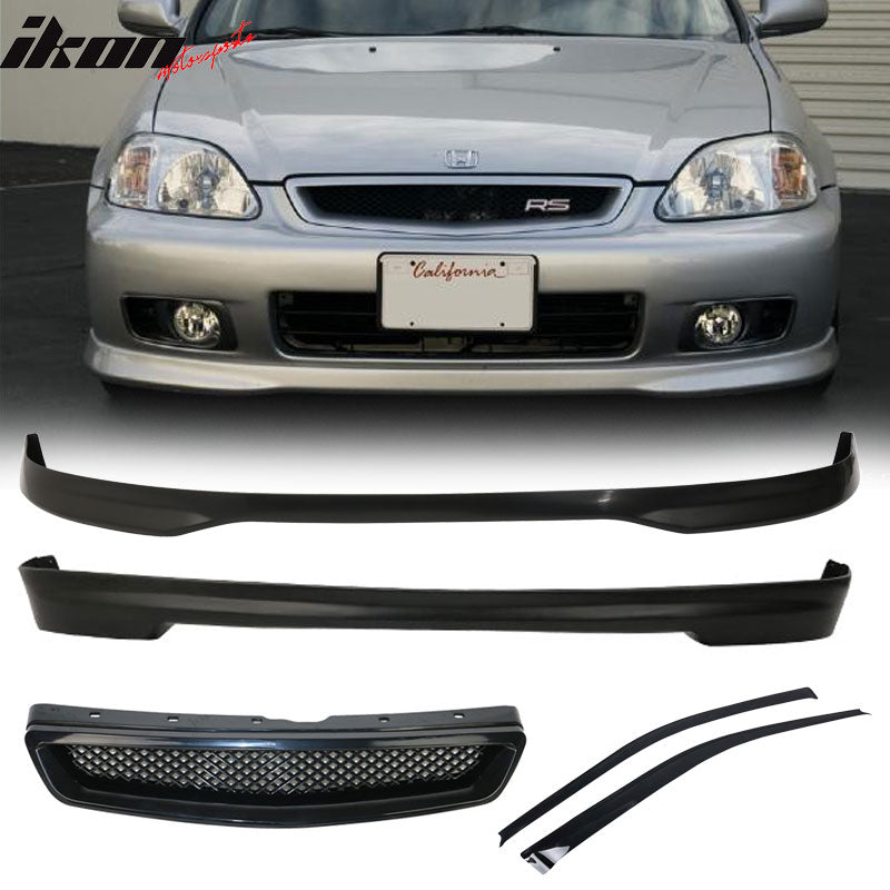 Fits 99-00 Honda Civic T-R Bumper Lip + Grille + Window Visor